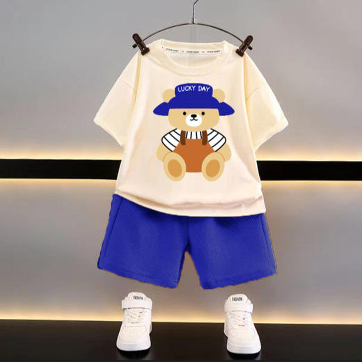 【透气速干！亲肤柔软】新款童装夏季儿童套装休闲宽松衣服男童短袖华夫格宝宝夏季.xb 商品图1