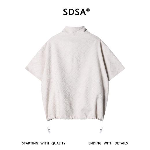 SDSA男装2026新款提花格纹半拉链立领短袖T恤下摆抽绳设计百搭 商品图4