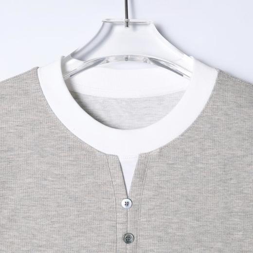 SDSA男装2026新款轻奢华夫格撞色边亨利领短袖T恤宽松肌理感上衣 商品图1