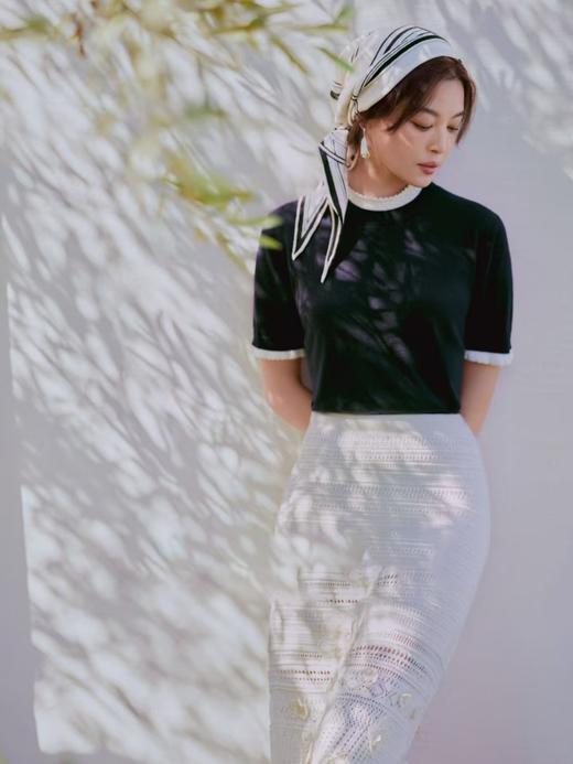 轻奢风100凉感莱赛尔撞色假两件短袖针织衫 商品图9