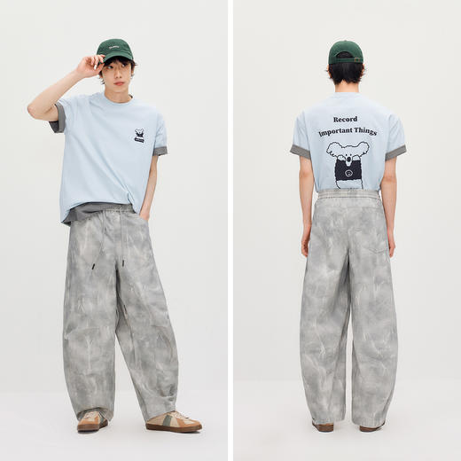 森马休闲裤男夏季潮流印花弯刀廓形裤2026新款时尚个性做旧脏脏裤 商品图4