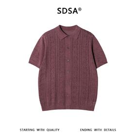 SDSA男装2026新款高贵轻奢复古镂空针织纽扣翻领短袖T恤百搭休闲
