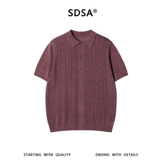 SDSA男装2026新款高贵轻奢复古镂空针织纽扣翻领短袖T恤百搭休闲 商品图0
