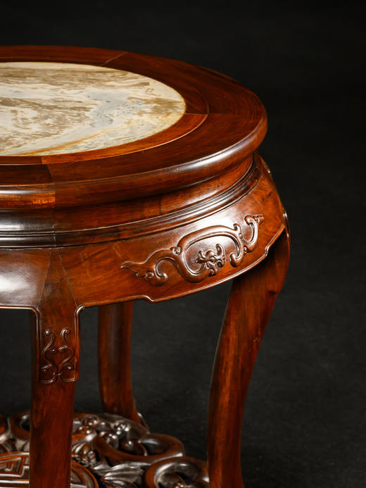 清	红木镶云石活面三弯腿五足圆台 商品图2