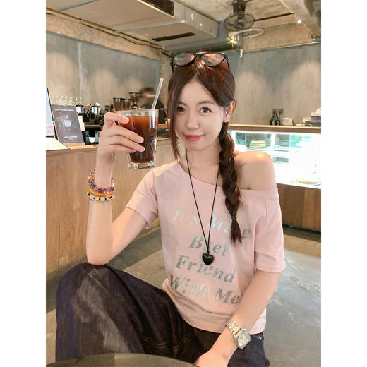 <曾小咸推荐>4.15现货秒杀 ！微信超特价！韩系印花斜肩短袖t恤 日常129.99 立减70 秒杀59.99！！ 商品图4