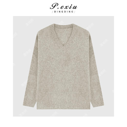 04-4潘依绣丁丁宠粉100%绵羊毛手工拉绒V领简约百搭针织毛衣YY2598 商品图1