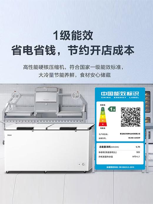 海尔（Haier）冷柜520GHP大容量-40度超低温冷柜卧式顶开门深冷锁鲜大冷冻力减霜科技一级能效冷柜 BC/BD-520GHP 503升 商品图0