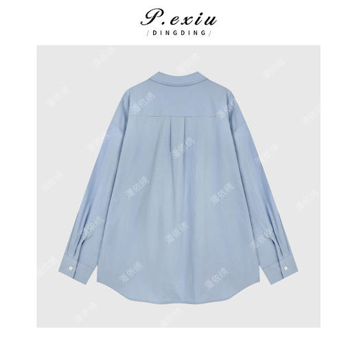 04-4潘依绣丁丁宠粉极简主义宽松通勤百搭单排扣口袋翻领衬衫Q16548 商品图1