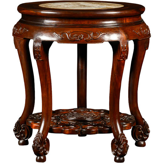 清	红木镶云石活面三弯腿五足圆台 商品图5