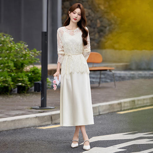 2026夏季新款式气质蕾丝镂空罩衫吊带裙两件套连衣裙YF2712 商品图0