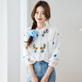 刺绣长袖全棉衬衫，轻奢减龄好看镂空立领上衣CC6223