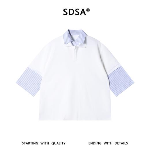 SDSA男装2026新款高贵轻奢假两件条纹拼接翻领小众设计感宽松短袖 商品图0