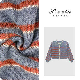 04-4潘依绣丁丁宠粉马海毛羊毛经典彩虹条纹针织开衫 L2690