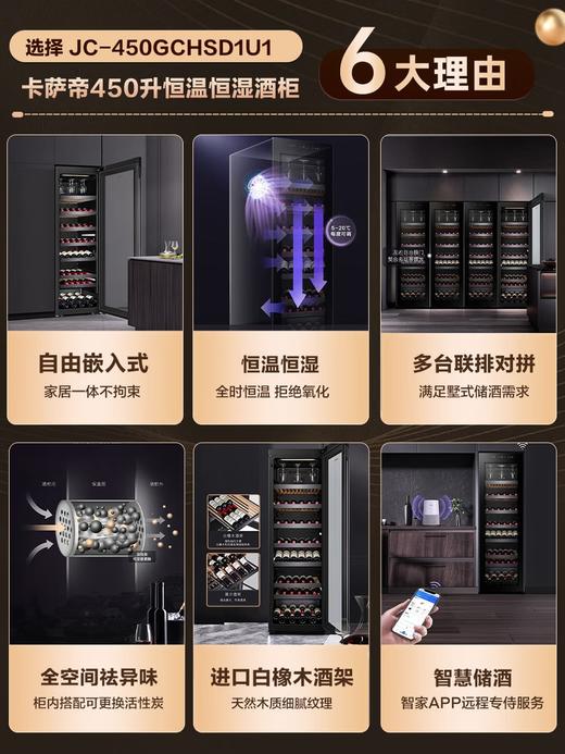 卡萨帝（Casarte）恒温酒柜零嵌入式红酒柜大容量风冷无霜恒温恒湿柜家用别墅办公室超薄款茶叶冷藏葡萄酒柜雪茄柜 曜石黑|自由嵌入|全域保湿|温湿精控 450升 商品图1