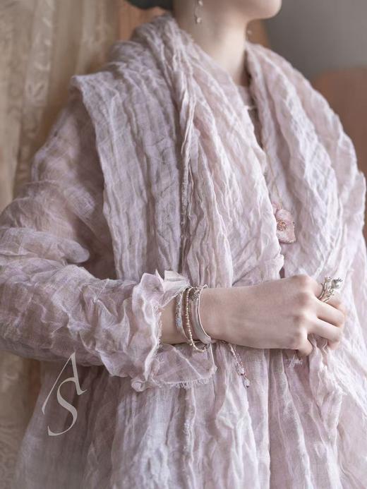 Daniela Gregis 26SS 粉绿格纹肌理亚麻围巾 商品图2