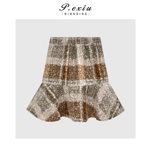 04-4潘依绣丁丁宠粉复古撞色格纹圈圈纱厚款显瘦鱼尾半身裙Q61498 商品图0