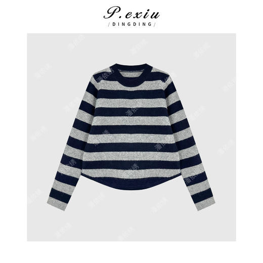 04-4潘依绣丁丁宠粉【半岛情书】95%绵羊毛撞色条纹慵懒风针织毛衣L2673 商品图1