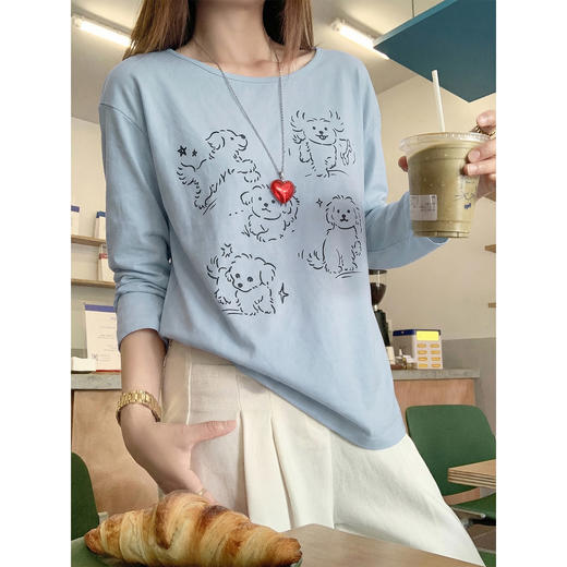 <曾小咸推荐>4.14现货秒杀 ！微信超特价！韩系小狗印花长袖t恤 日常129.99 立减70 秒杀59.99！！ 商品图2