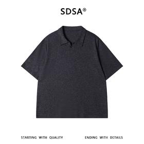 SDSA男装2026新款高贵轻奢纯色肌理竖纹针织翻领宽松休闲短袖上衣