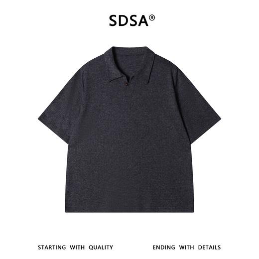 SDSA男装2026新款高贵轻奢纯色肌理竖纹针织翻领宽松休闲短袖上衣 商品图0