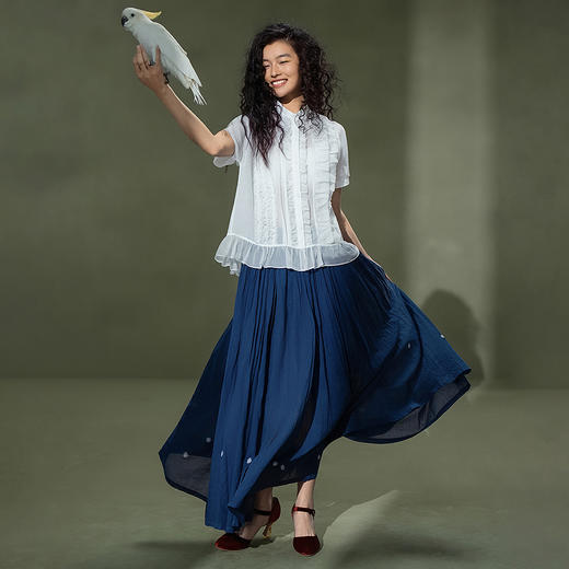 【林栖设计小店】荷影轻曳|苎麻优雅多色荷叶边夏新款花边衬衫上衣1962014 商品图11