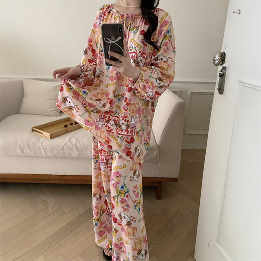 热卖！“下单送同色头花”奈奈的猫 棉绸睡衣家居服套装2.0  柔软亲肤 多花色可选 商品图8