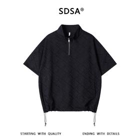 SDSA男装2026新款提花格纹半拉链立领短袖T恤下摆抽绳设计百搭