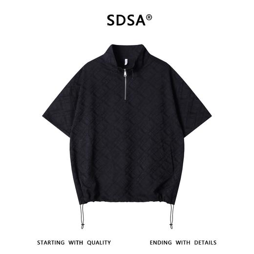 SDSA男装2026新款提花格纹半拉链立领短袖T恤下摆抽绳设计百搭 商品图0