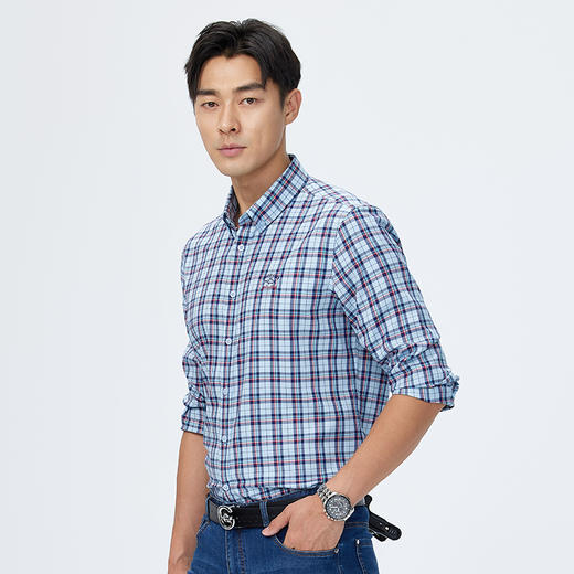 【桑蚕丝】德鲨长袖格子衬衫男2025春季新款休闲男装衬衣 商品图1