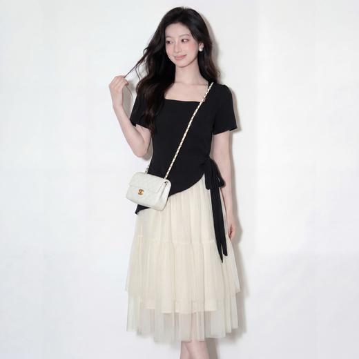 奢姿大码女装2026夏季蝴蝶结拼接减龄连衣裙胖妹妹方领时尚裙子9962854772 商品图3