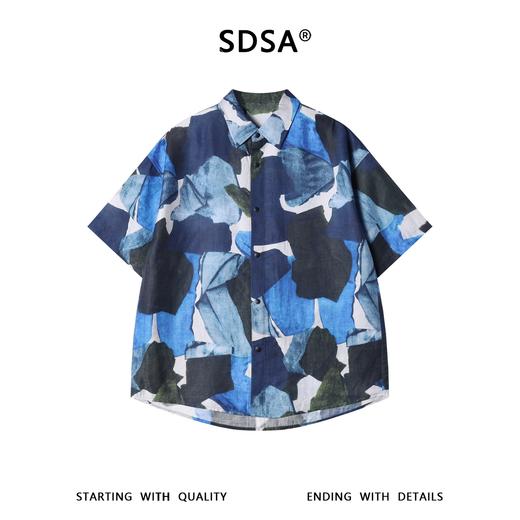 SDSA男装2026新款高贵轻奢抽象艺术印花短袖衬衫日系复古宽松上衣 商品图0