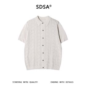 SDSA男装2026新款高贵轻奢复古镂空针织纽扣翻领短袖T恤百搭休闲