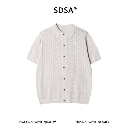 SDSA男装2026新款高贵轻奢复古镂空针织纽扣翻领短袖T恤百搭休闲 商品图0