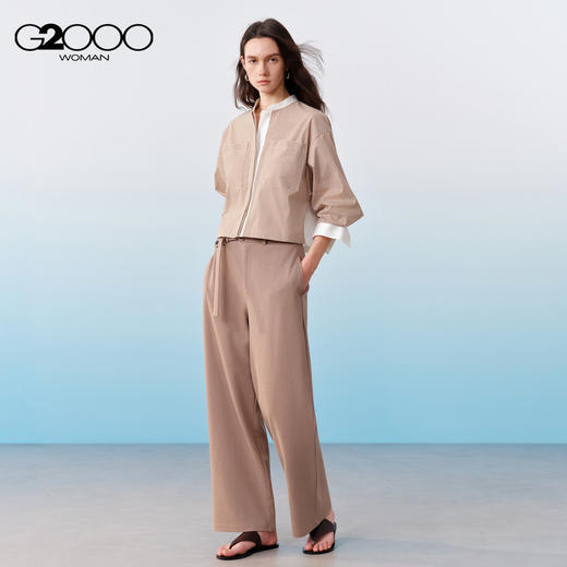 G2000女装SS26商场新款【棉质弹性】撞色拼接贴袋长袖休闲衬衫61233827 商品图3