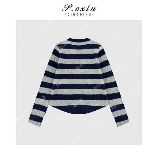 04-4潘依绣丁丁宠粉【半岛情书】95%绵羊毛撞色条纹慵懒风针织毛衣L2673 商品图2