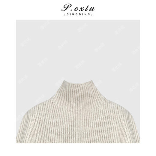 04-4潘依绣丁丁宠粉羊毛气质优雅竖坑条高领宽松斗篷针织披肩Q23145 商品图2