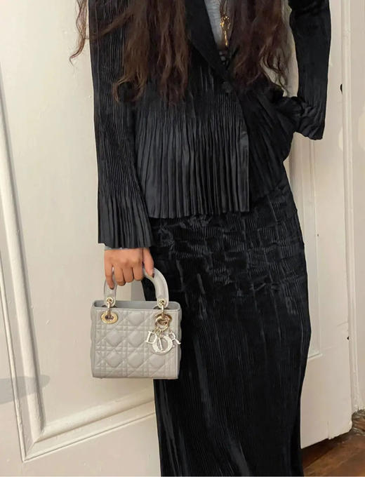 Dior 戴妃 三格 珠光灰 羊皮 斜挎包 商品图2