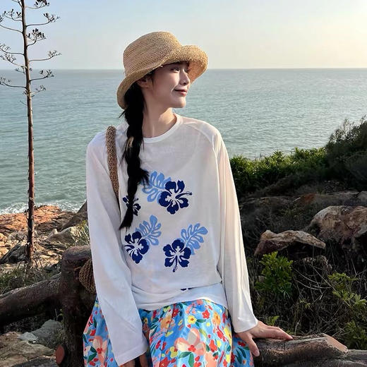 高颜值款，抢疯了！五款【韩系慵懒凉感莱尔赛印花tee】氛围感拉满，夏天还能当防晒衣，好看又慵懒 商品图4