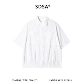 SDSA男装2026新款轻奢日系纯色提花格纹短袖衬衫双口袋百搭亲肤
