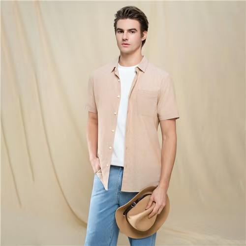 佐丹奴男装26年新款短袖立领胸袋棉麻衬衫01046212 商品图0