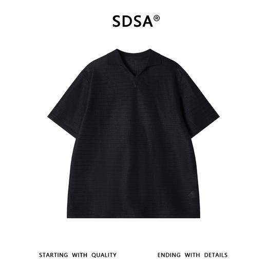 SDSA男装2026新款高贵轻奢简约时尚纯色小V翻领短袖T恤宽松休闲 商品图0