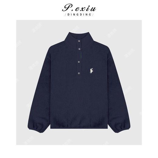 04-4潘依绣丁丁宠粉100%棉刺绣印花撞色拼接半拉链立领针织上衣Q86142 商品图0