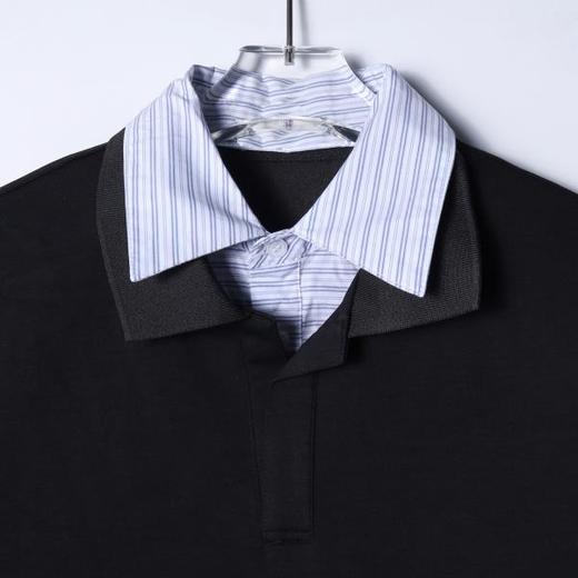 SDSA男装2026新款高贵轻奢假两件条纹拼接翻领小众设计感宽松短袖 商品图1