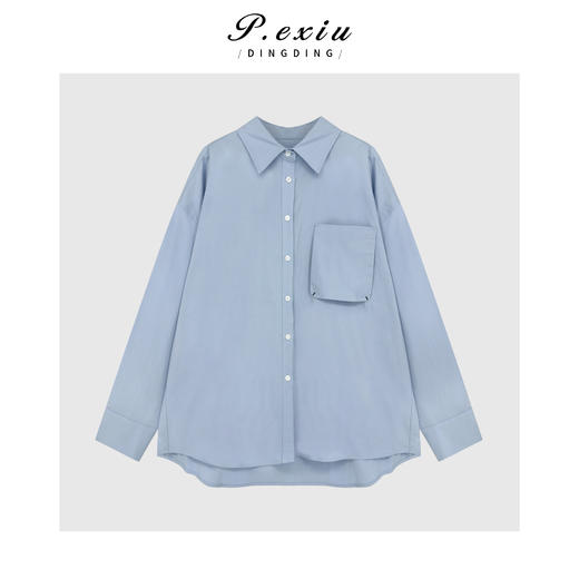 04-4潘依绣丁丁宠粉极简主义宽松通勤百搭单排扣口袋翻领衬衫Q16548 商品图0