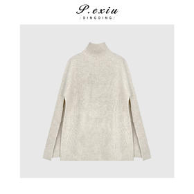 04-4潘依绣丁丁宠粉羊毛气质优雅竖坑条高领宽松斗篷针织披肩Q23145