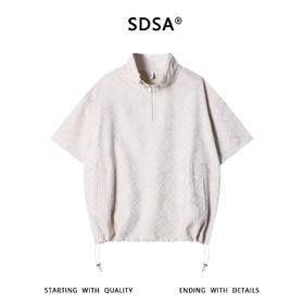 SDSA男装2026新款提花格纹半拉链立领短袖T恤下摆抽绳设计百搭