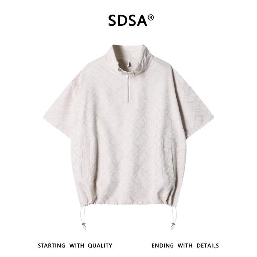 SDSA男装2026新款提花格纹半拉链立领短袖T恤下摆抽绳设计百搭 商品图0