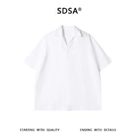 SDSA男装2026新款高贵轻奢宽松简约纯色小V翻领短袖T恤百搭时尚