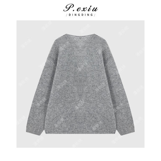 04-4潘依绣丁丁宠粉羊毛法式慵懒风镂空花边V领针织长袖上衣Q64782 商品图1