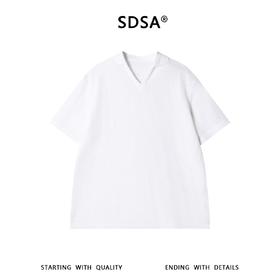 SDSA男装2026新款高贵轻奢简约时尚纯色小V翻领短袖T恤宽松休闲